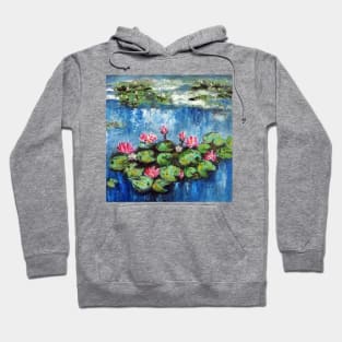 Pink Water Lilies in a Pond Hoodie